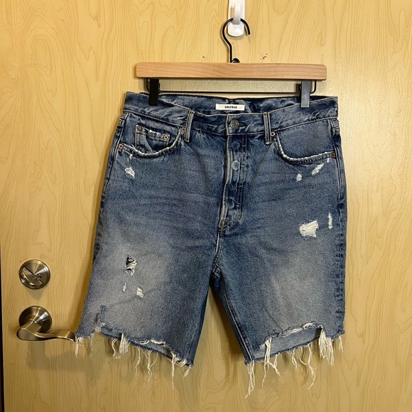 GRLFRND Marjan 90s High Rise Bermuda Distressed Denim Shorts - Picture 1 of 4